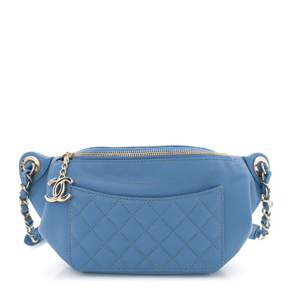 Chanel Crumpled Lambskin Quilted Waist Bag Fanny Pack Blue 1 of 10
