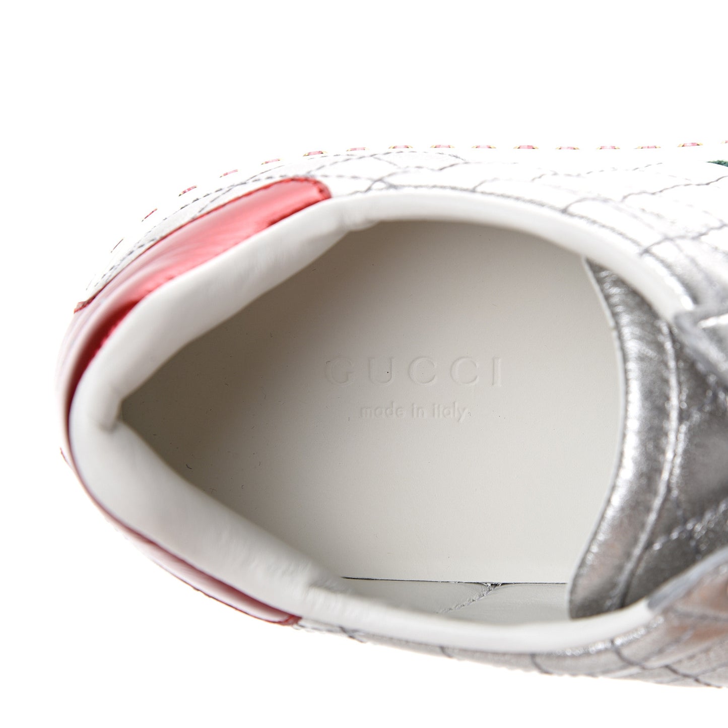 Laminated Nappa Crystal Web Bee Embroidered Trapuntata Womens Ace Platform Sneakers 36.5 Argento