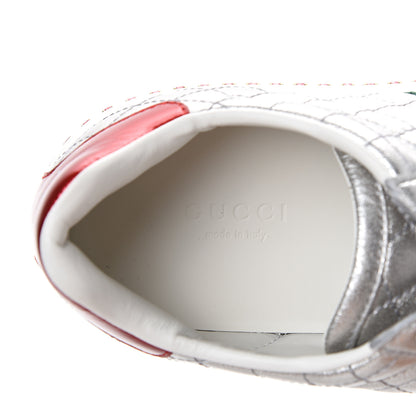 Gucci Laminated Nappa Crystal Web Bee Embroidered Trapuntata Womens Ace Platform Sneakers 36.5 Argento 7 of 8