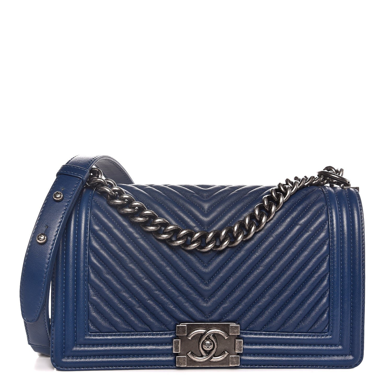 Chanel Wrinkled Lambskin Chevron Quilted Medium Boy Flap Navy 1 of 8