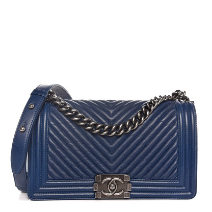 Chanel Wrinkled Lambskin Chevron Quilted Medium Boy Flap Navy 1 of 8