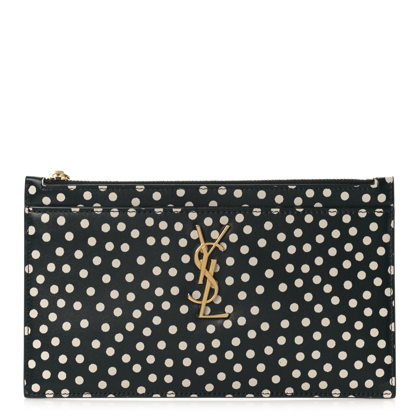 Calfskin Polka Dot Monogram Zip Bill Pouch Black White