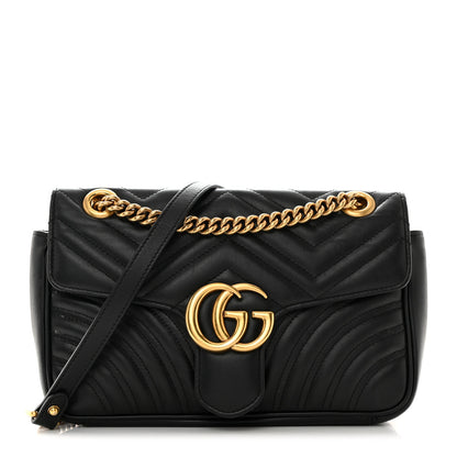 Gucci Calfskin Matelasse Small GG Marmont Shoulder Bag Black 1 of 10
