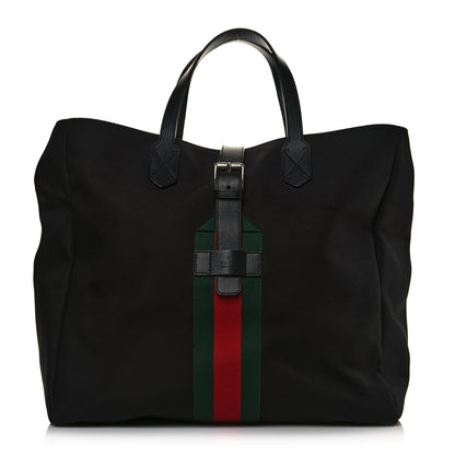 Gucci Techno Canvas Web Single Buckle Tote Black 1 of 12