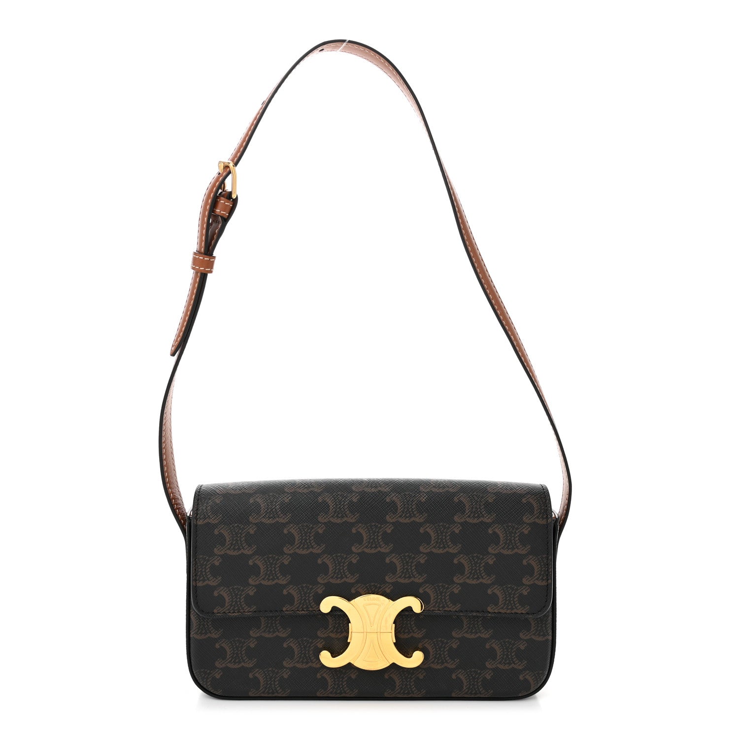 Celine Canvas Calfskin Triomphe Shoulder Bag Tan 1 of 10