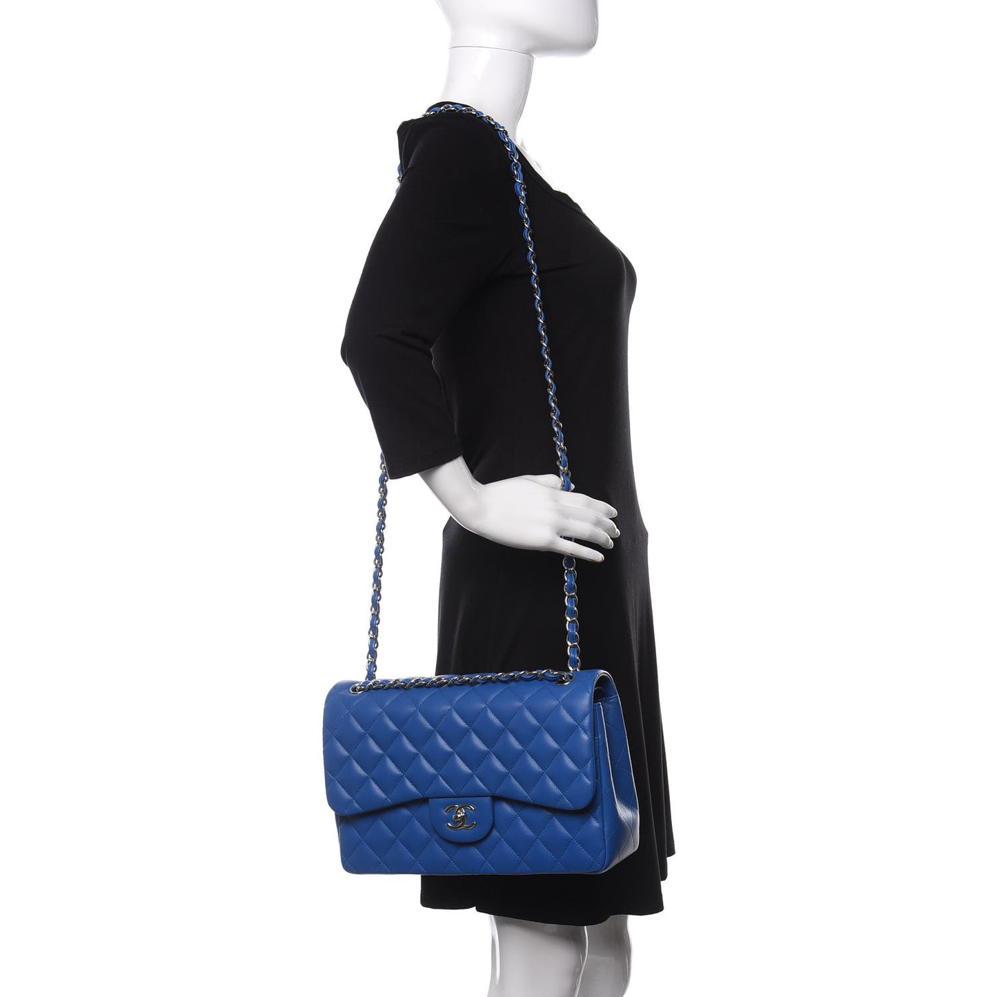 Lambskin Quilted Jumbo Double Flap Blue