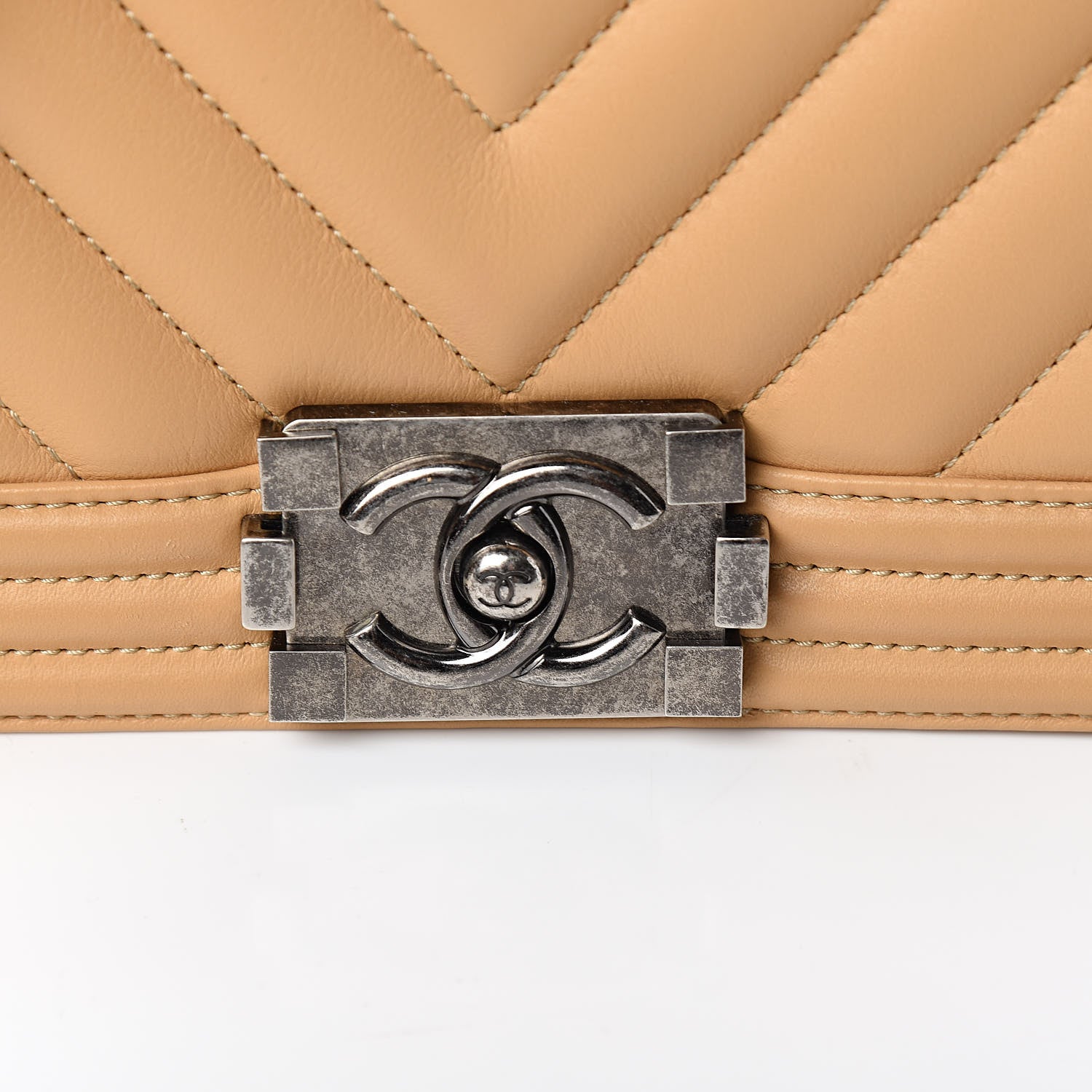 Chanel Calfskin Chevron Quilted Medium Boy Flap Beige 10 of 10