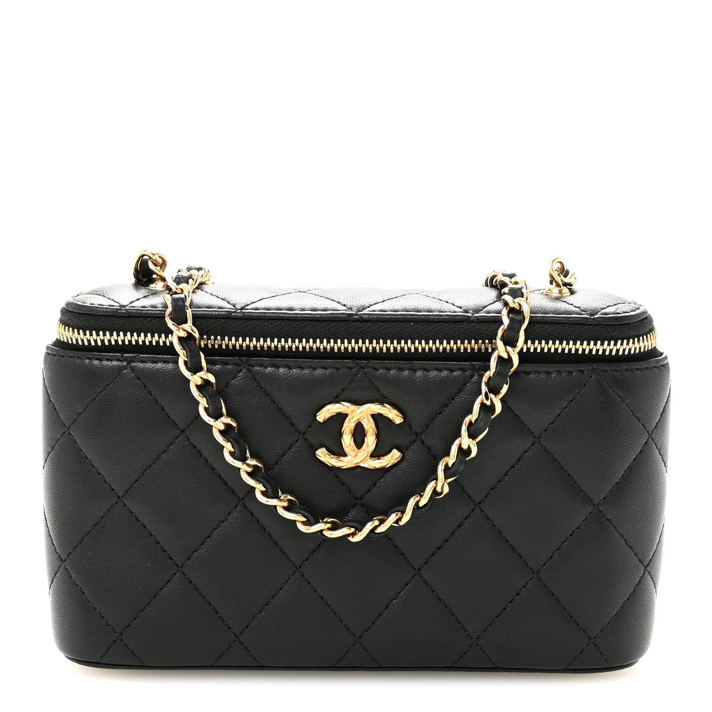 Lambskin Quilted Resin Vanity Case With Chain Black
