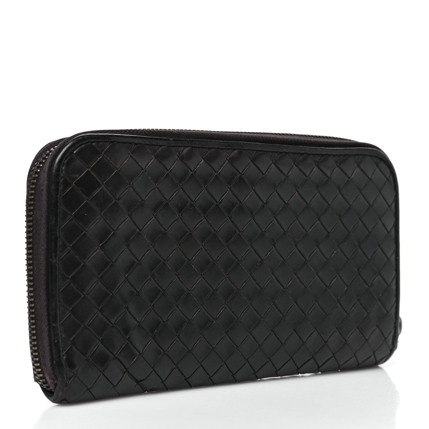 Nappa Intrecciato Zip Around Wallet Ebano