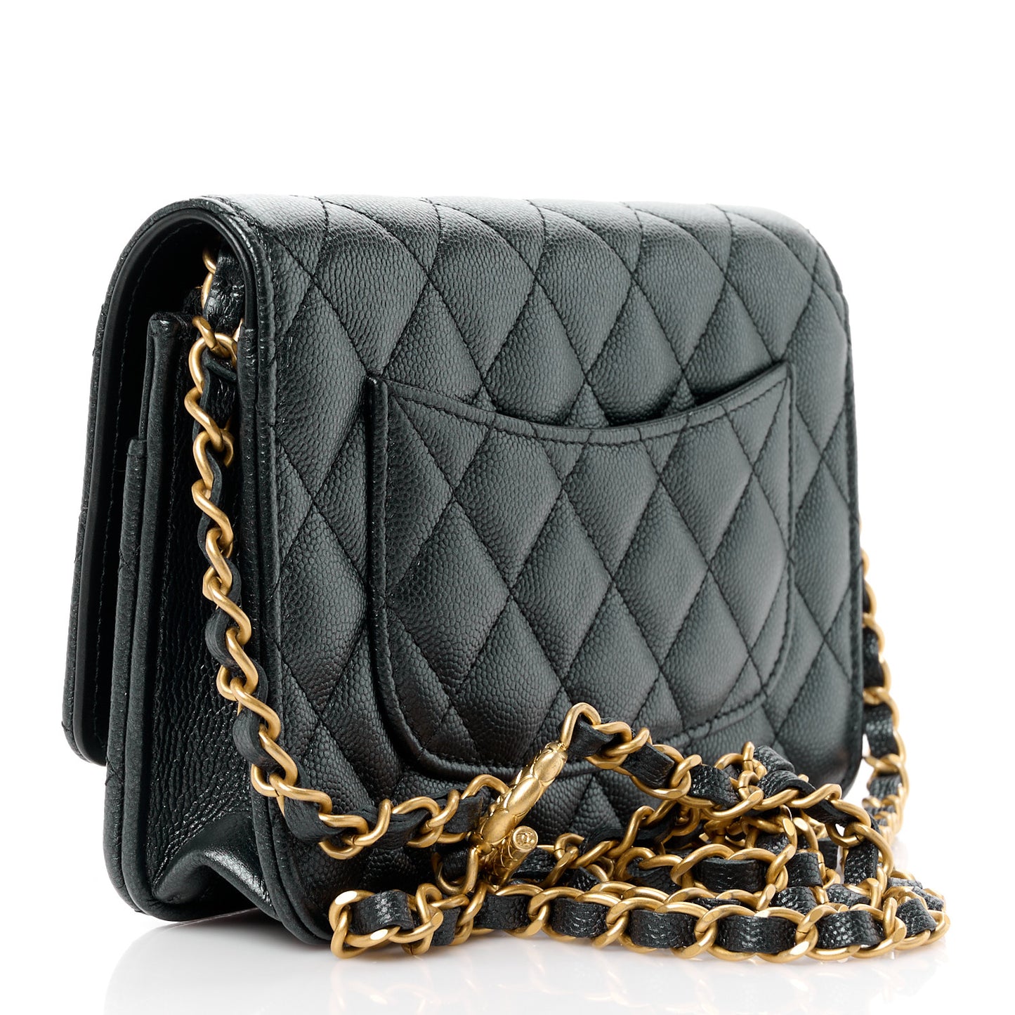 Pearly Caviar Quilted Fit For You Wallet On Chain WOC Black