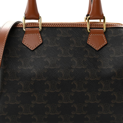 Celine Triomphe Canvas Calfskin Small Boston Bag Tan 7 of 9