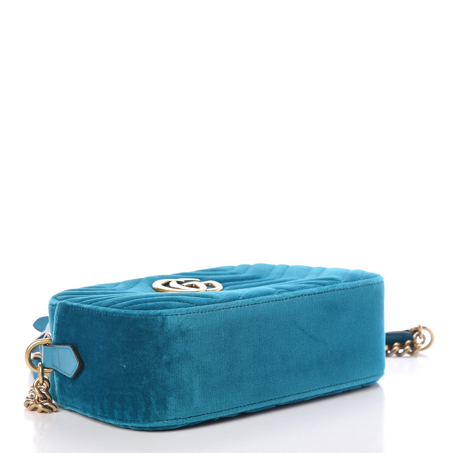Velvet Matelasse Small GG Marmont Chain Shoulder Bag Pavone Cyan
