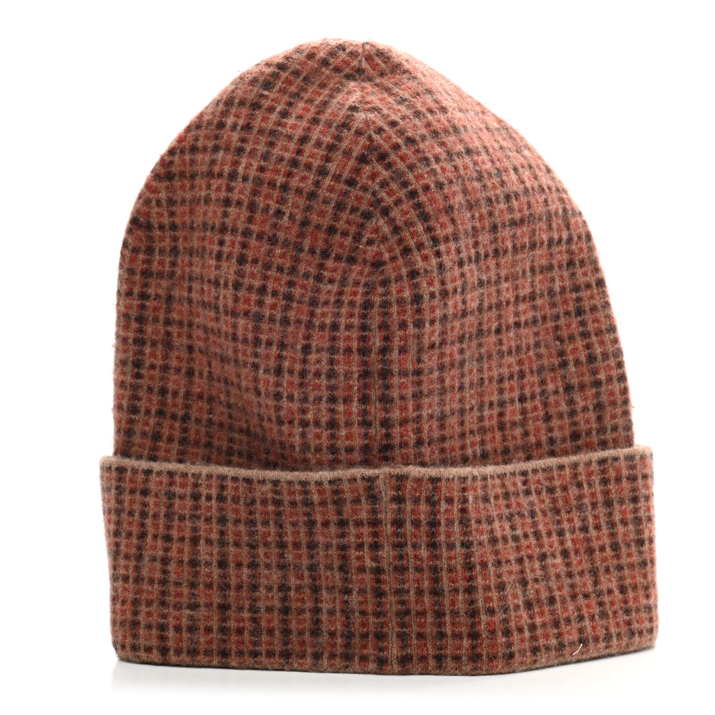 Wool Check Logo Beanie Hat M 58 Orange Beige