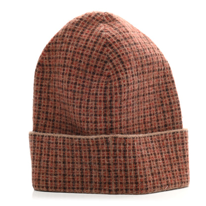 Gucci Wool Check Logo Beanie Hat M 58 Orange Beige 3 of 4