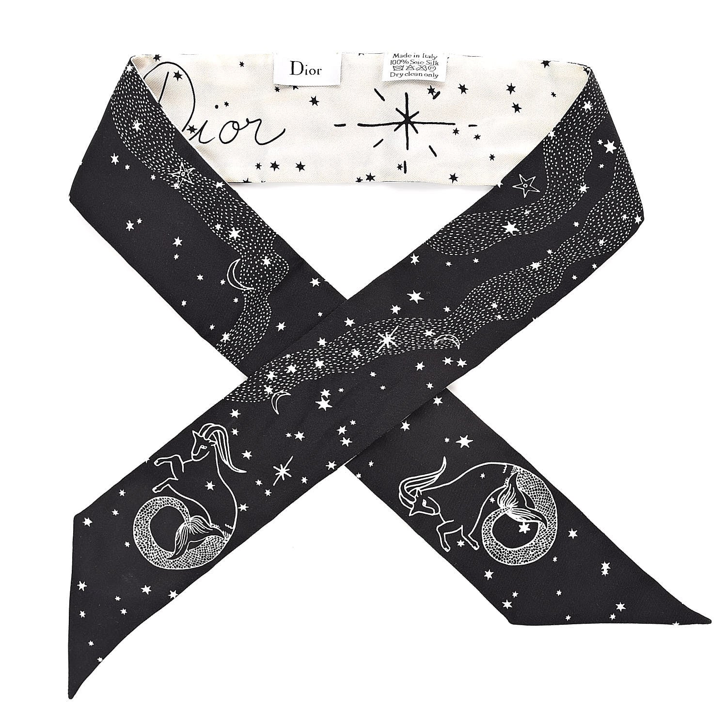 Christian Dior Silk Zodiac Capricorn Mitzah Scarf Black 1 of 4