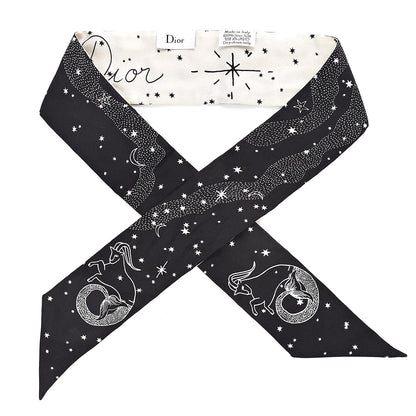 Christian Dior Silk Zodiac Capricorn Mitzah Scarf Black 1 of 4