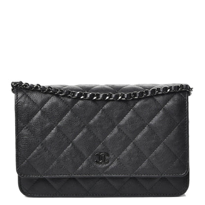 Chanel Crumpled Calfskin Quilted Wallet On Chain WOC So Black 1 of 8