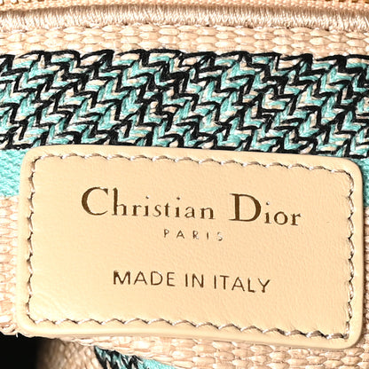Christian Dior Raffia Toile De Jouy Sauvage Embroidered Medium Lady D-Lite Aquamarina 6 of 9