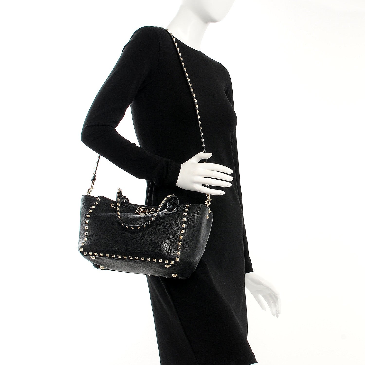 Valentino Garavani Grained Calfskin Small Rockstud Tote Black 2 of 14