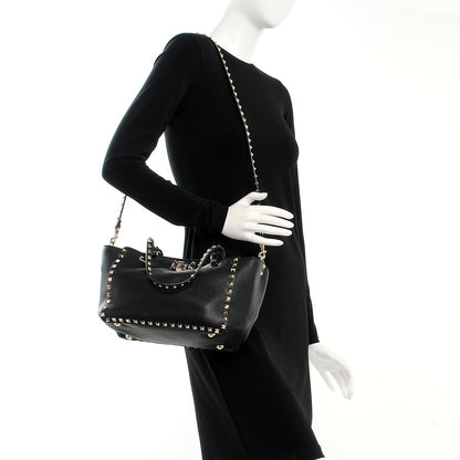 Valentino Garavani Grained Calfskin Small Rockstud Tote Black 2 of 14