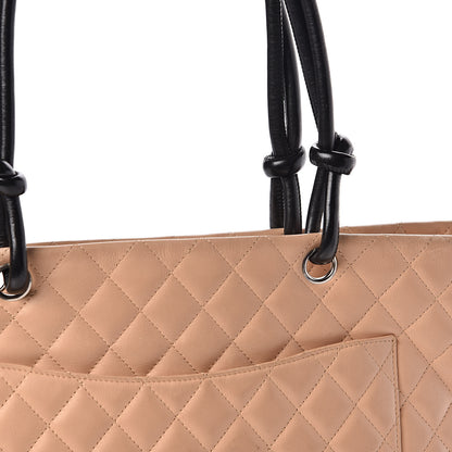 Chanel Calfskin Quilted Large Cambon Tote Beige Black 12 of 14