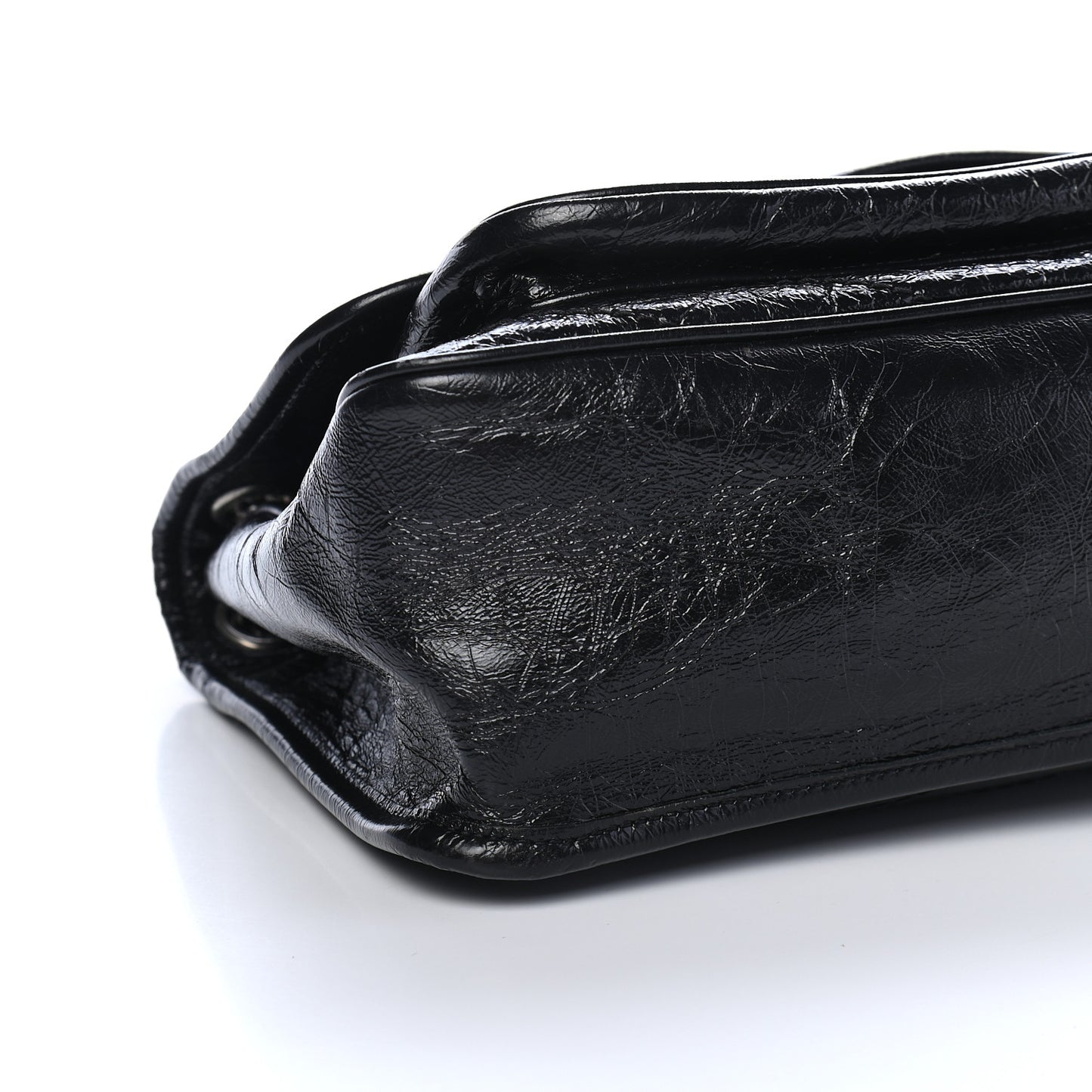 Crinkled Calfskin Matelasse Monogram Medium Niki Chain Satchel Black