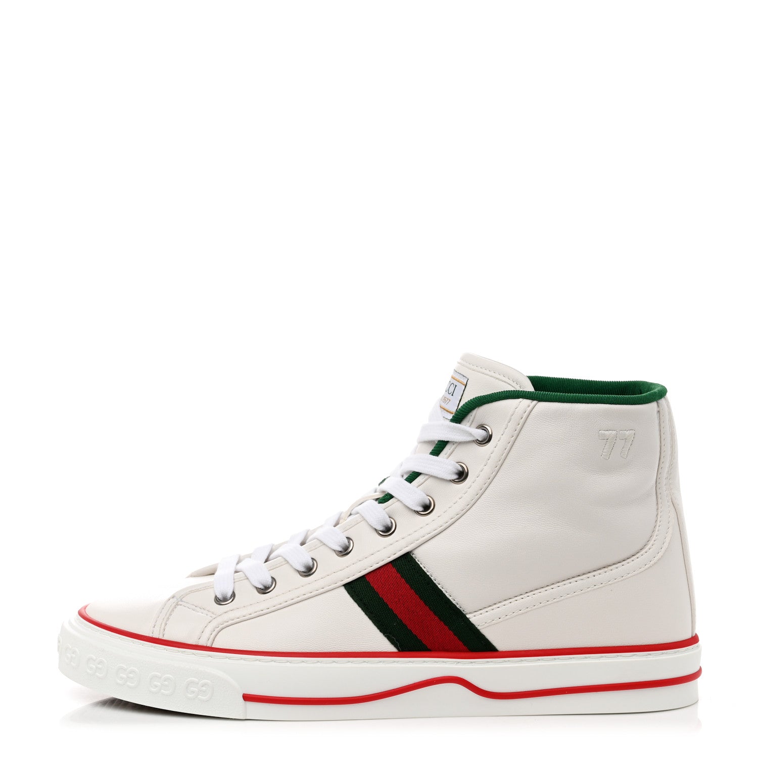 Gucci Calfskin Web Womens 1977 Tennis High Top Sneakers 40.5 White 1 of 8