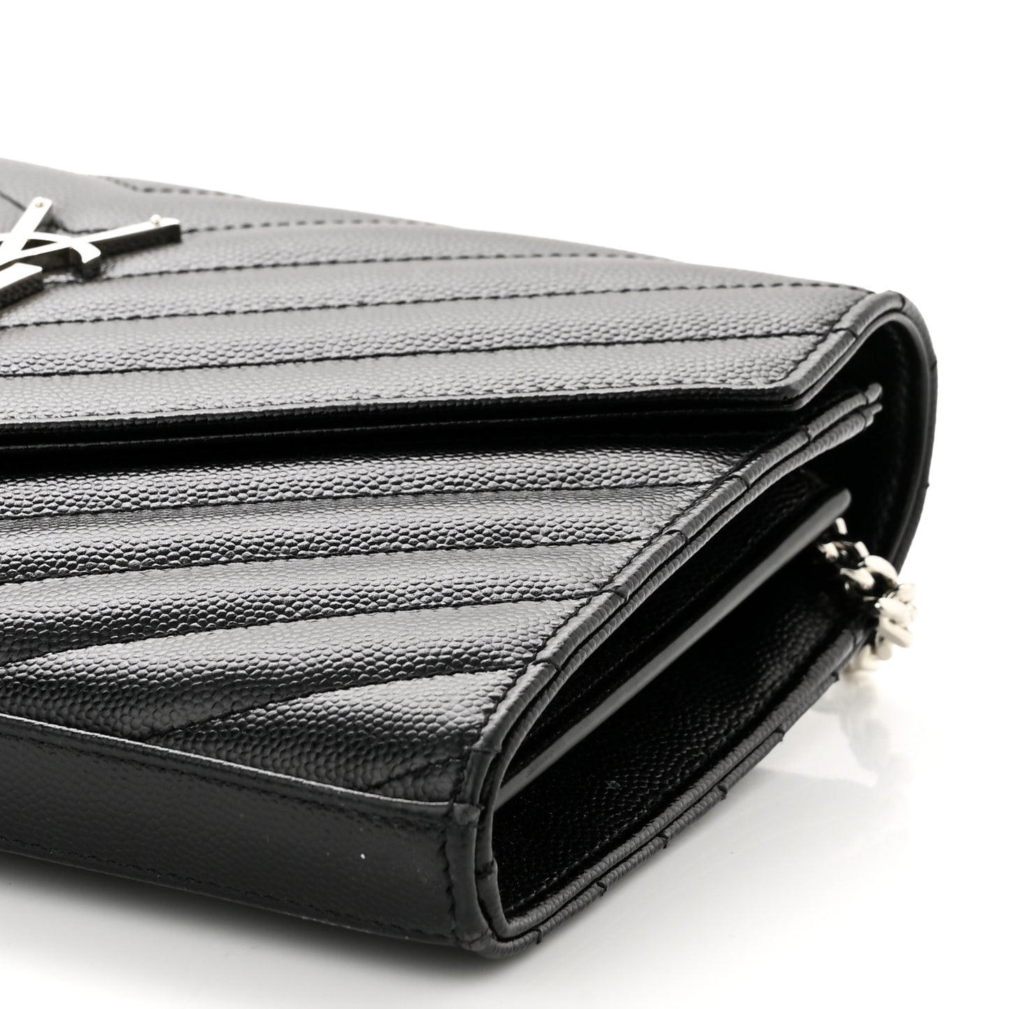 Grain De Poudre Matelasse Chevron Monogram Chain Wallet Black