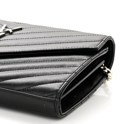 Saint Laurent Grain De Poudre Matelasse Chevron Monogram Chain Wallet Black 9 of 10