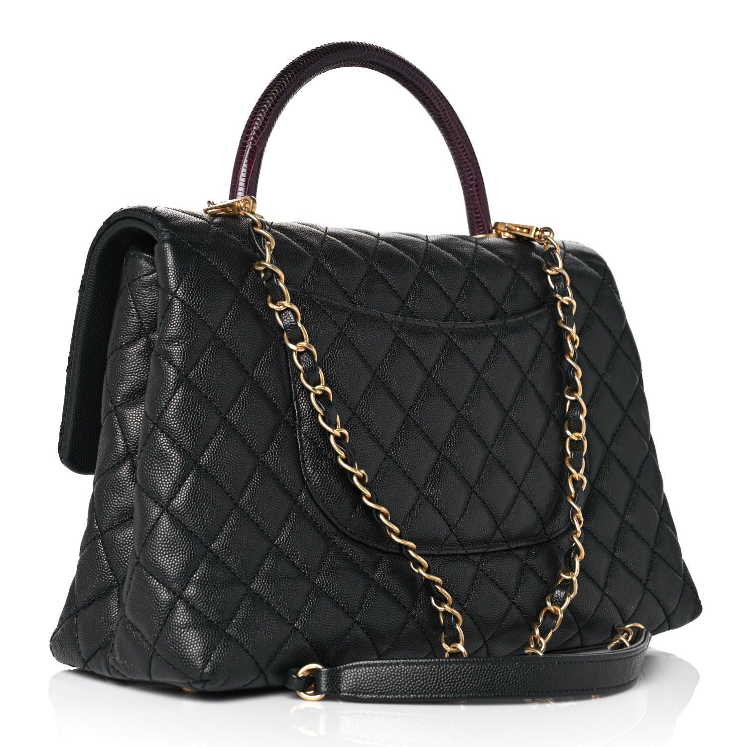 Chanel Caviar Lizard Quilted Medium Coco Handle Flap Black 3 of 10