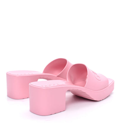 Gucci Rubber Gucci Logo Womens Platform 20/60mm Slide Sandals 38 Wild Rose 4 of 10