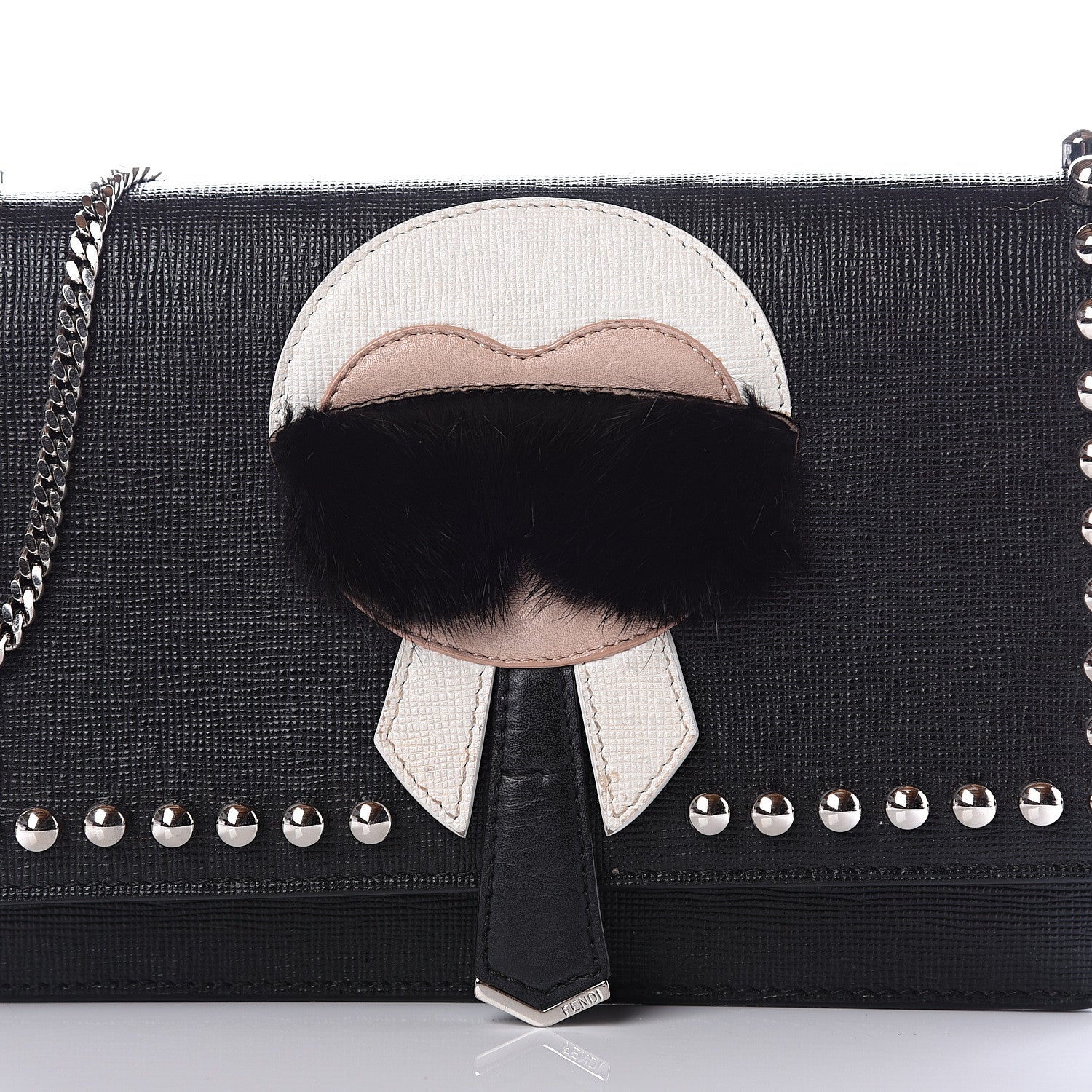 Fendi Vitello Elite Mink Fur Studded Karlito Tube Wallet on Chain Black 10 of 10
