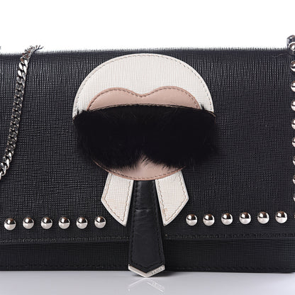 Fendi Vitello Elite Mink Fur Studded Karlito Tube Wallet on Chain Black 10 of 10