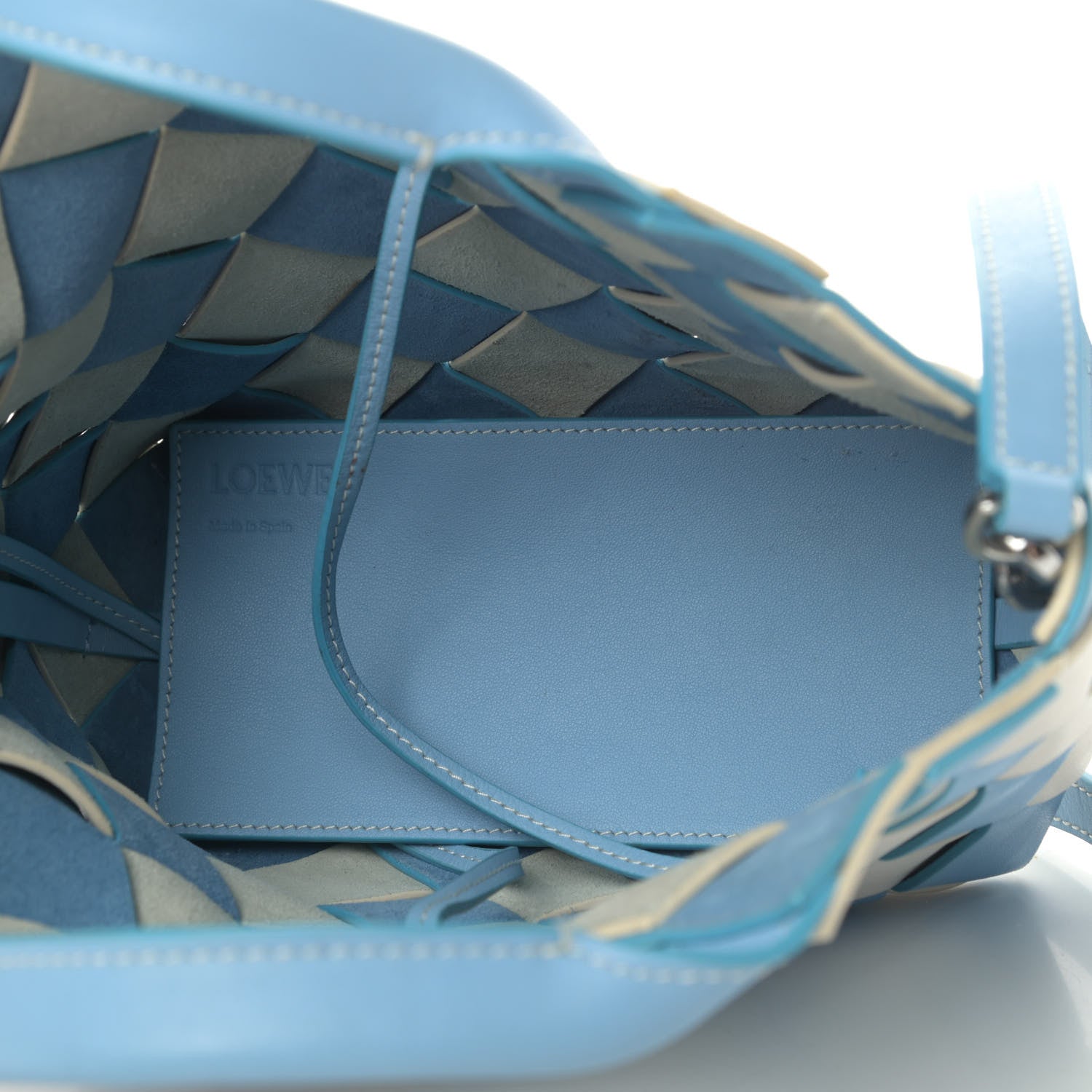 Loewe Calfskin Gingham Woven Basket Bag Blue White 4 of 4