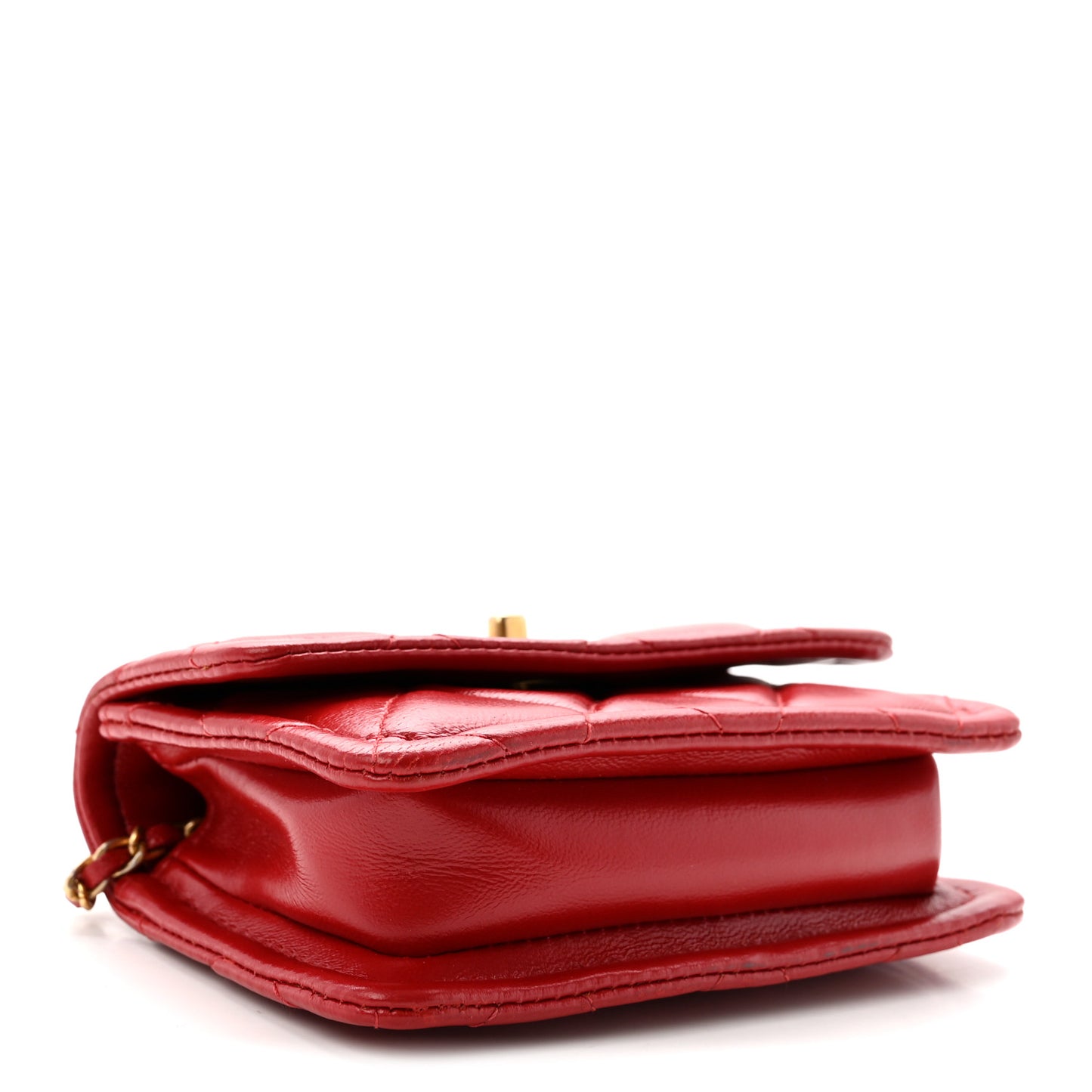 Shiny Lambskin Quilted Extra Mini Flap Red