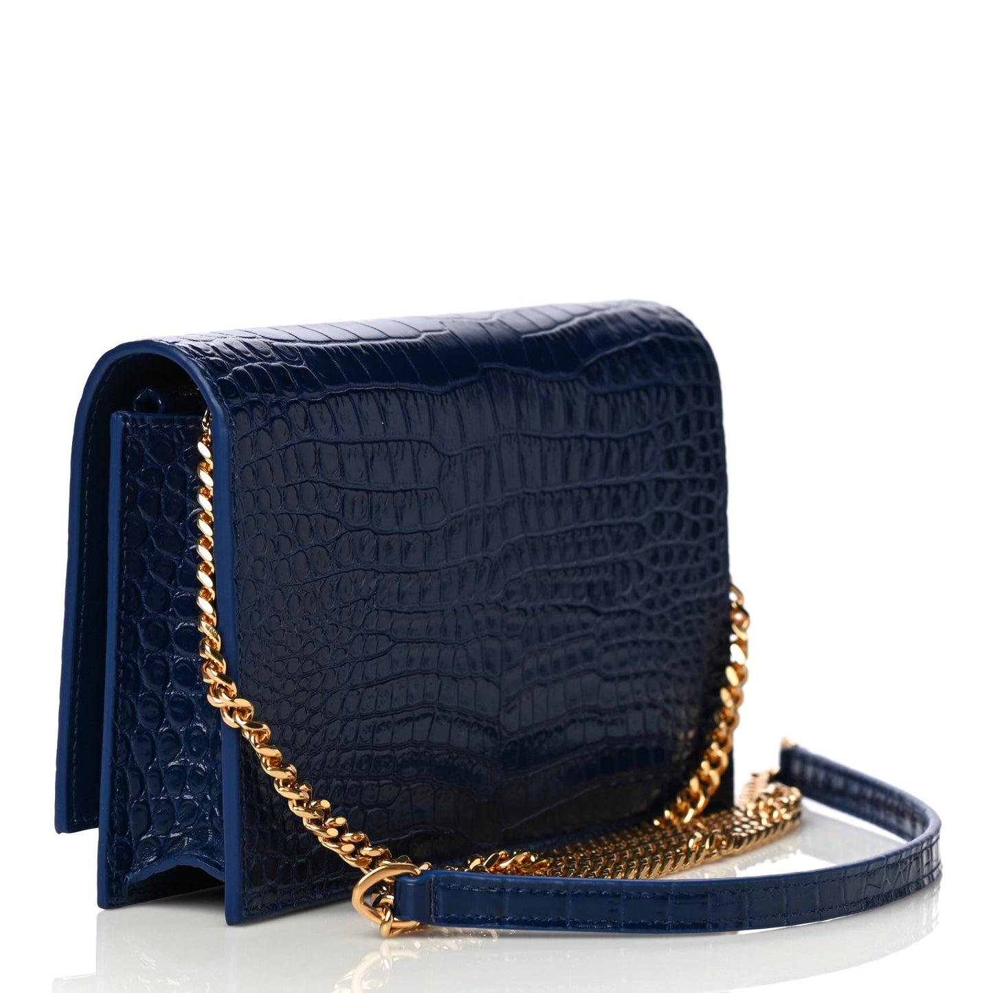 Calfskin Crocodile Embossed Kate Monogram Tassel Chain Wallet Royal Blue