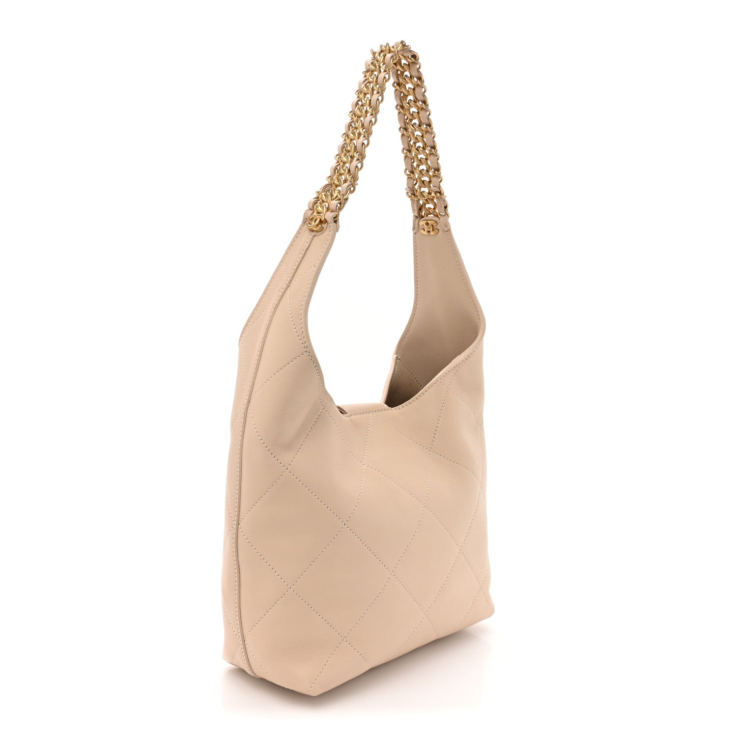Chanel Shiny Lambskin Quilted Small Hobo Beige 3 of 12