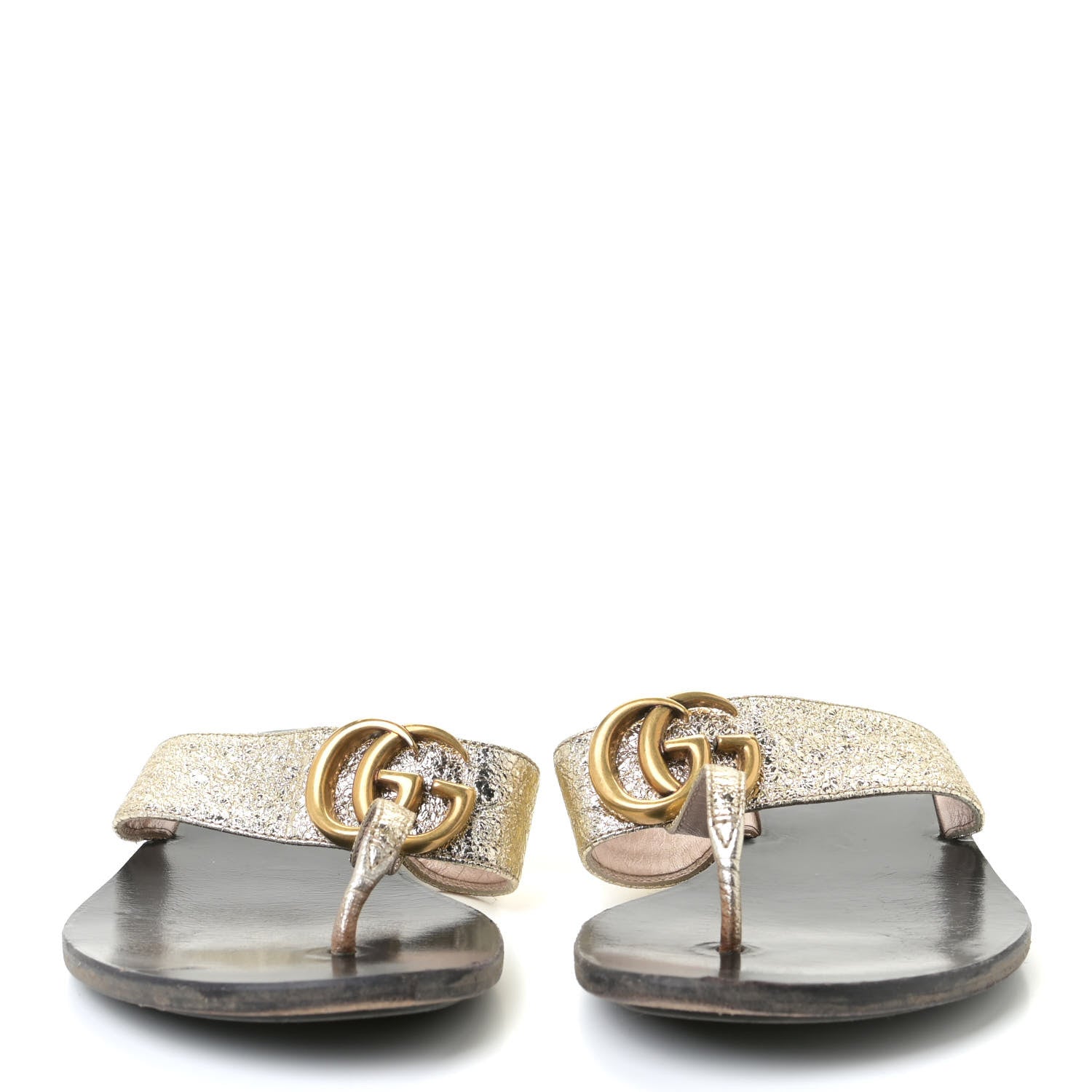 Gucci Nappa Silk Galassia GG Marmont Thong Flat Sandals 34.5 Platino 4 of 7
