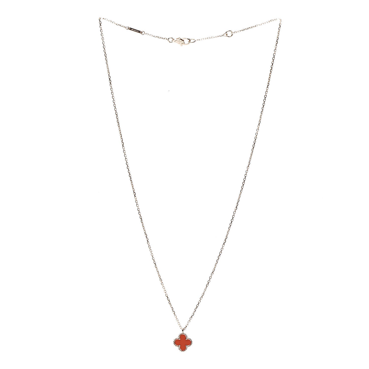 Van Cleef & Arpels 18K Rose Gold Carnelian Sweet Alhambra Pendant Necklace 3 of 7