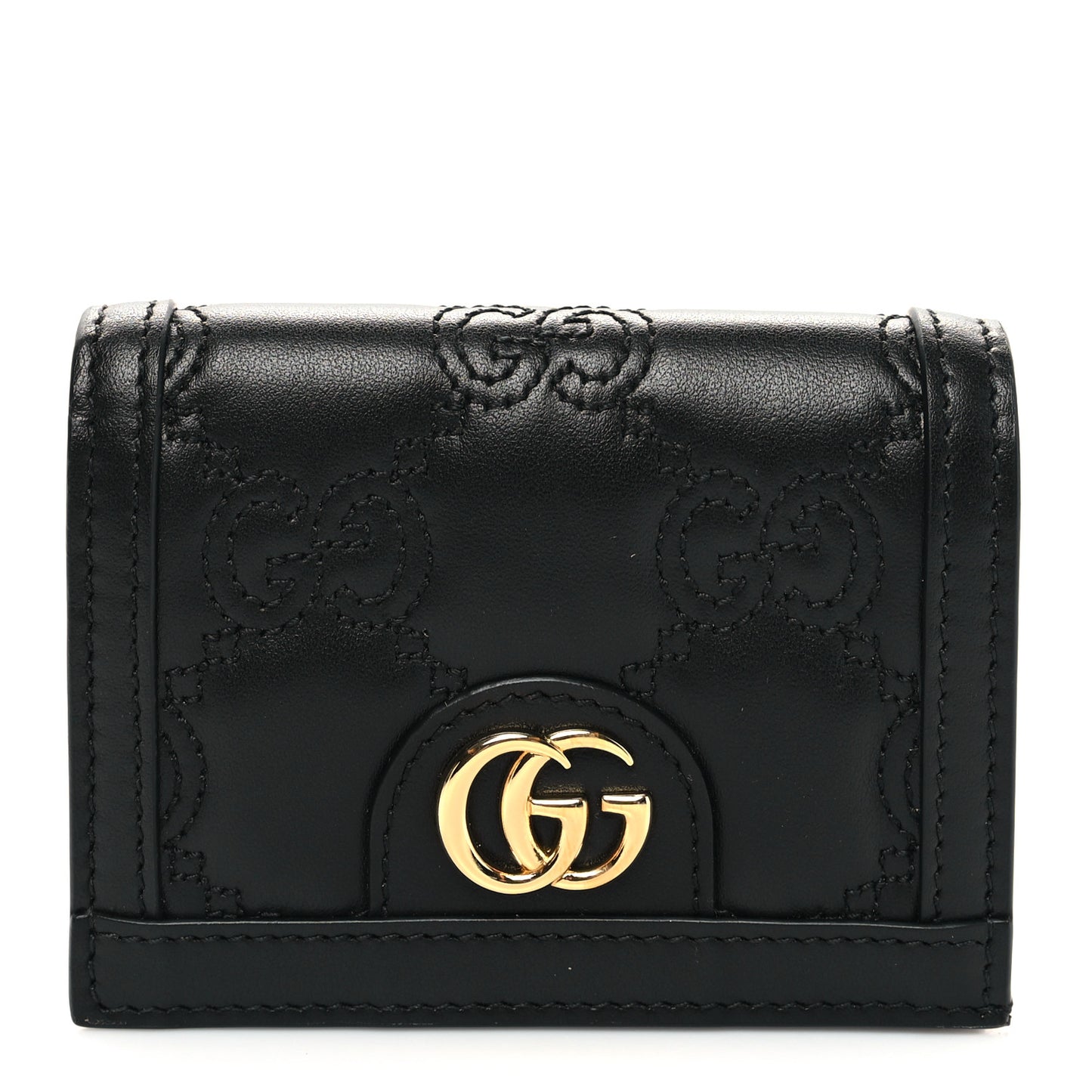 Calfskin GG Matelasse Card Case Wallet Black