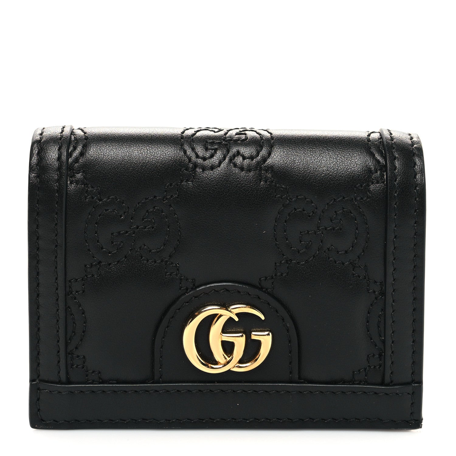 Gucci Calfskin GG Matelasse Card Case Wallet Black 1 of 9