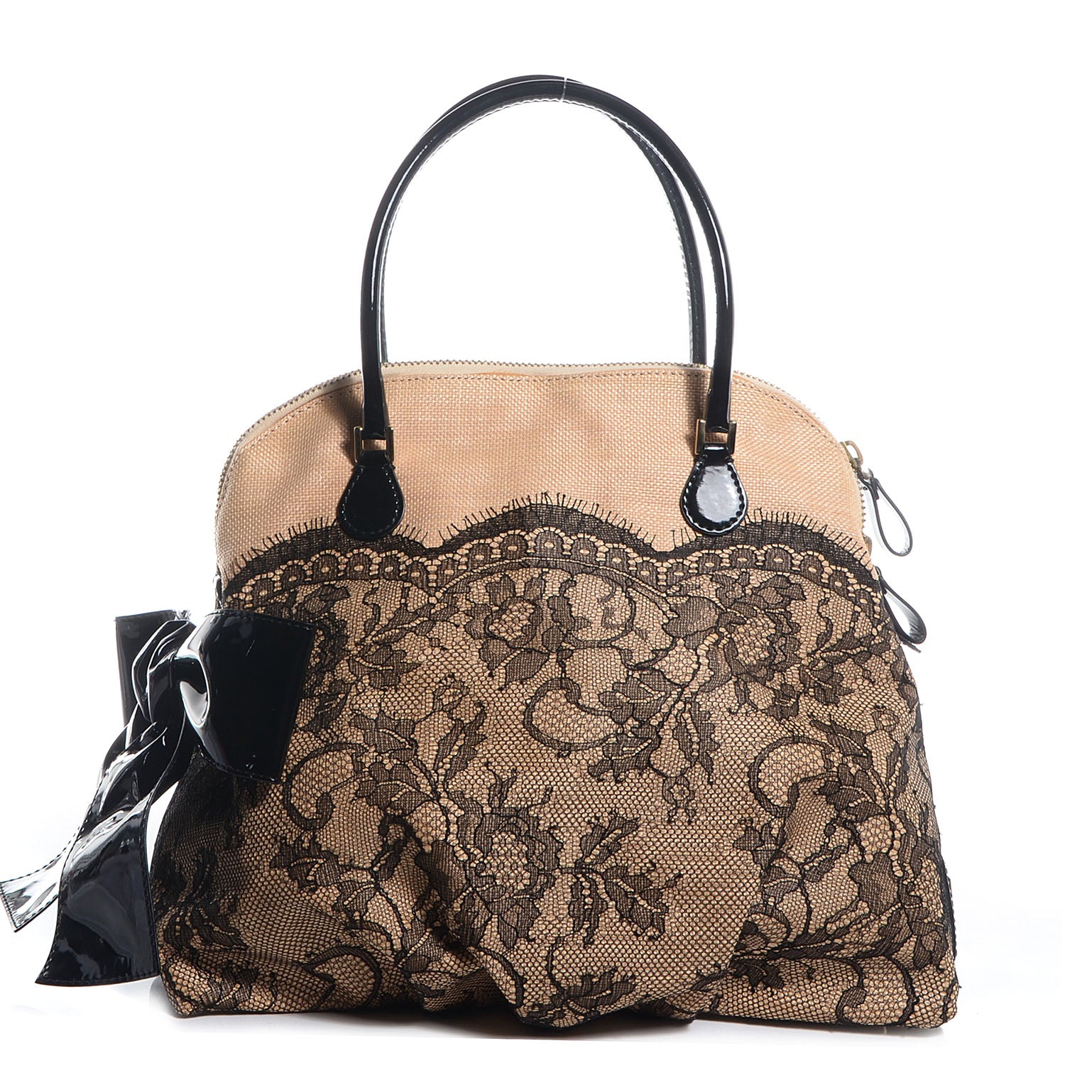 Valentino Garavani Straw Lace Bow Dome Tote Black 1 of 9