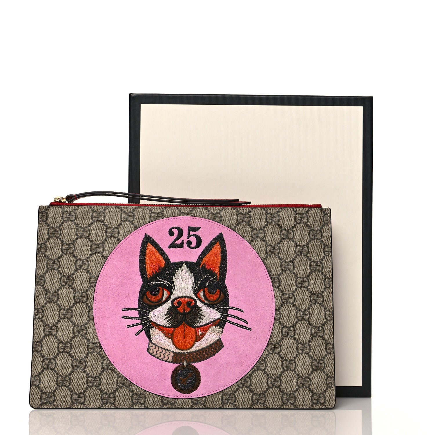 Gucci GG Supreme Monogram Bosco Patch Zip Pouch Beige Malva Hibiscus Red 9 of 9