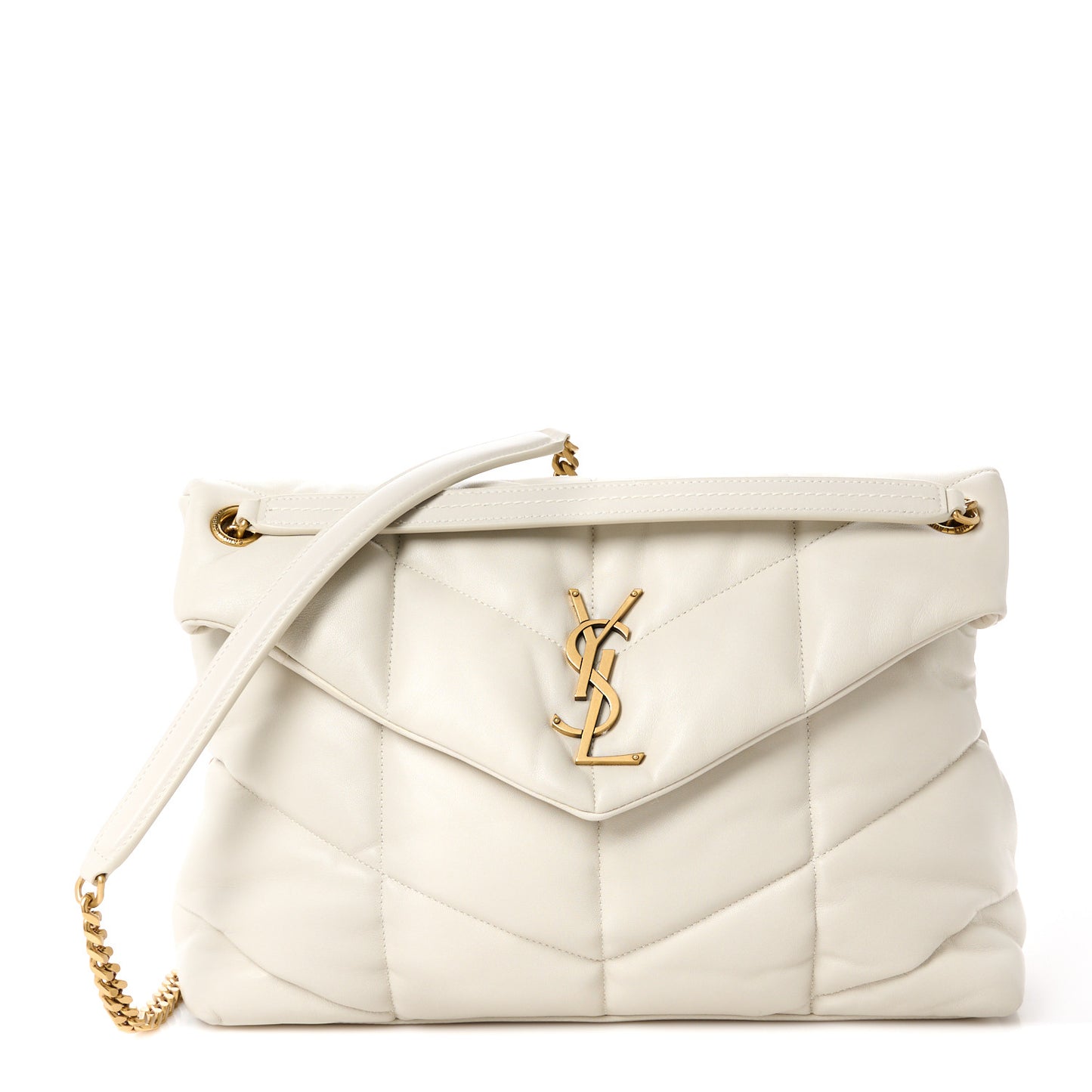 Lambskin Quilted Medium Loulou Puffer Monogram Chain Satchel Crema Soft