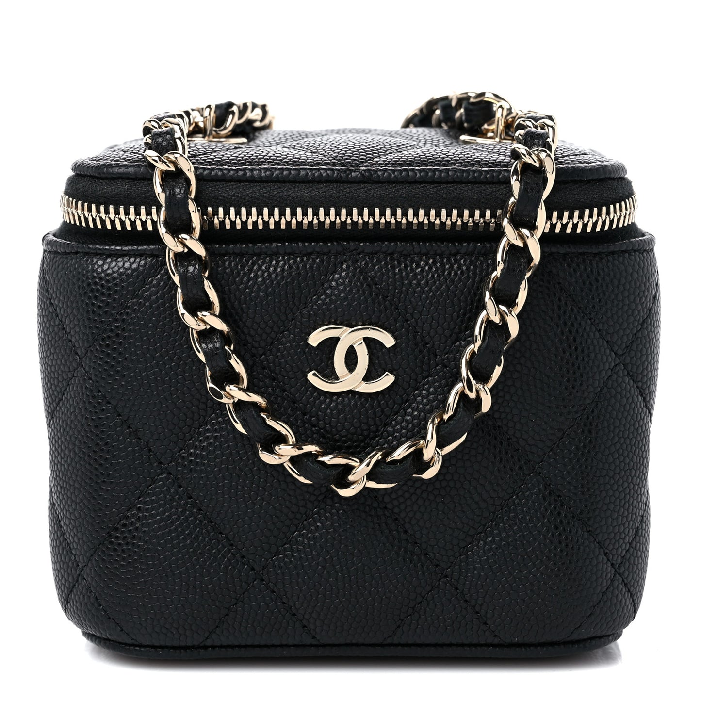 Caviar Quilted Mini Vanity Case With Chain Black