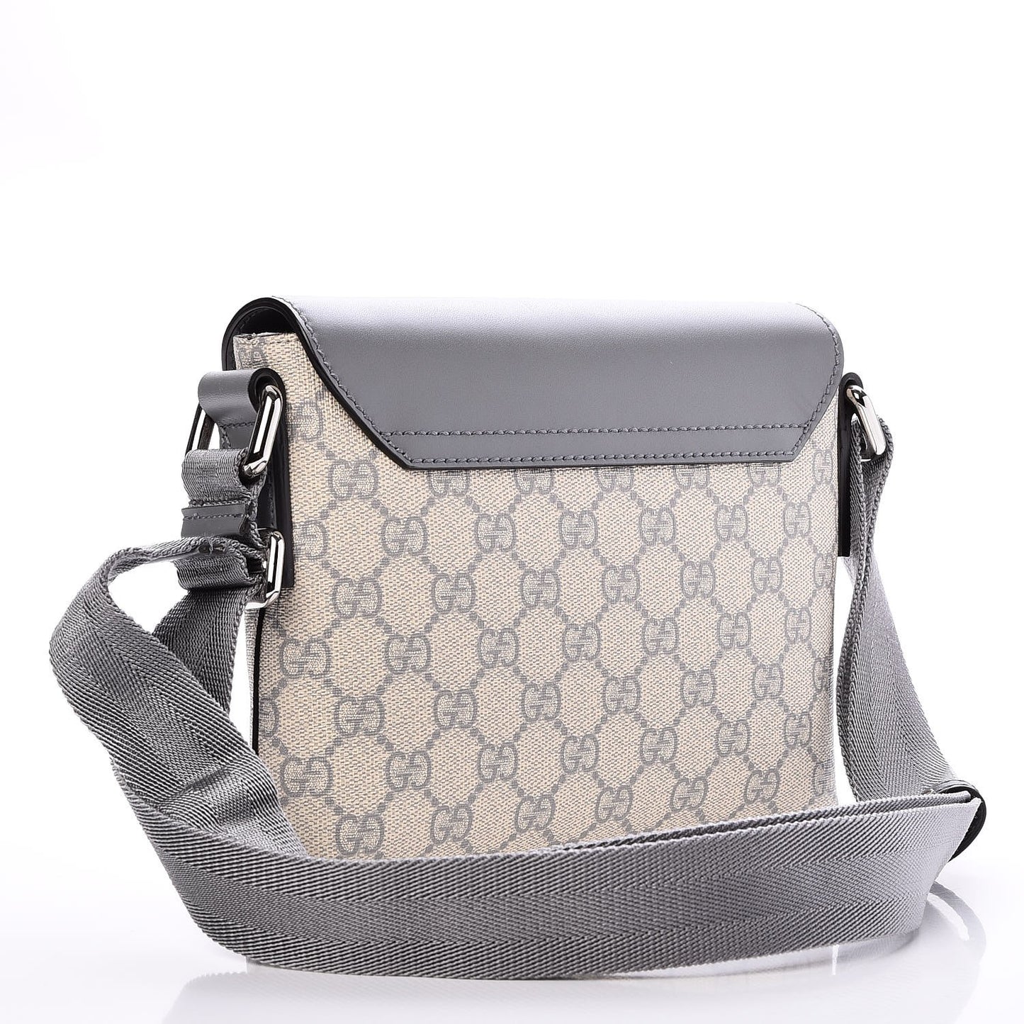 GG Supreme Monogram Selleria Calfskin Small Satchel Messenger Bag Ecru Grigio