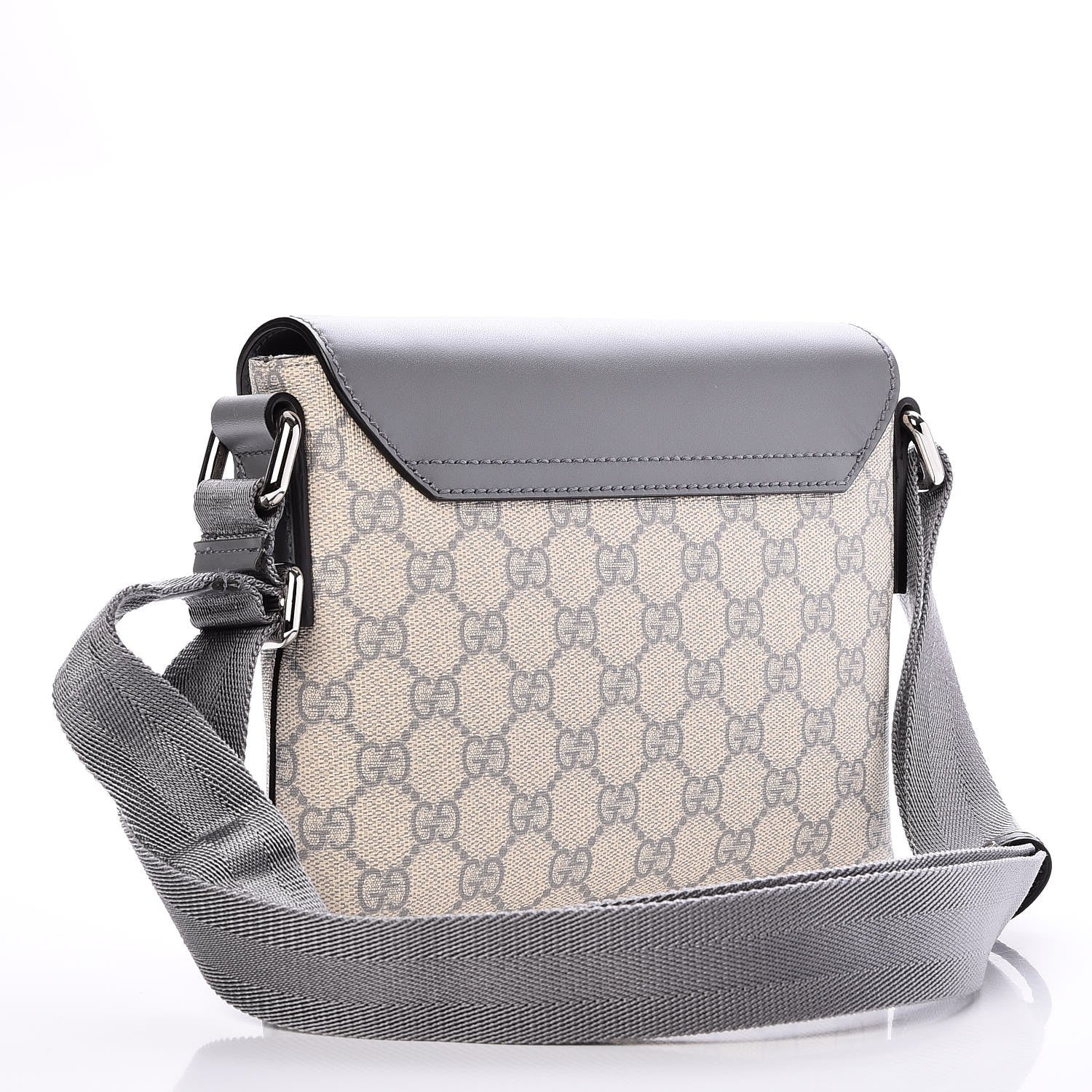 Gucci GG Supreme Monogram Selleria Calfskin Small Satchel Messenger Bag Ecru Grigio 3 of 7