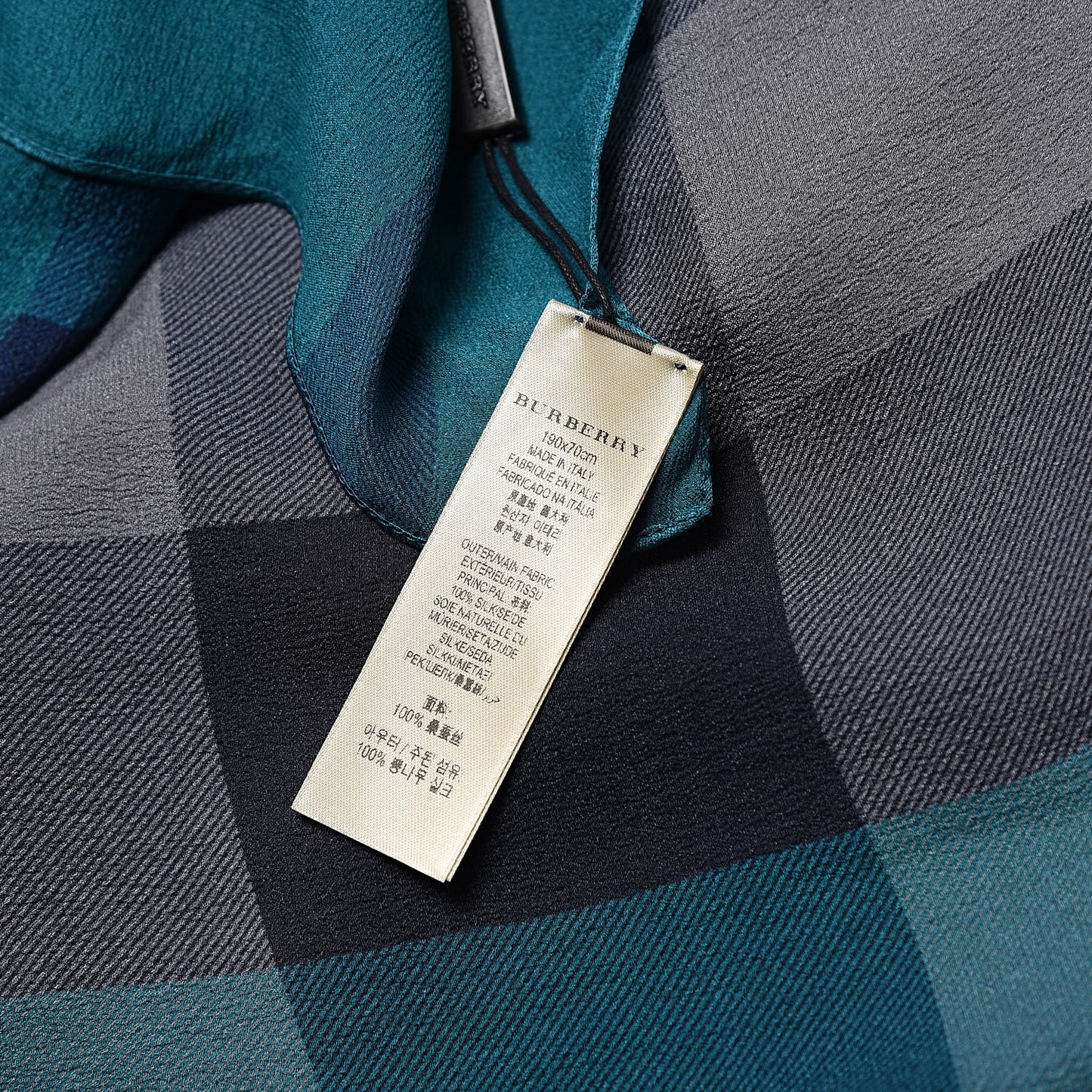 Satin Silk Mega Check Scarf Dark Turquoise