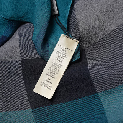 Burberry Satin Silk Mega Check Scarf Dark Turquoise 4 of 5