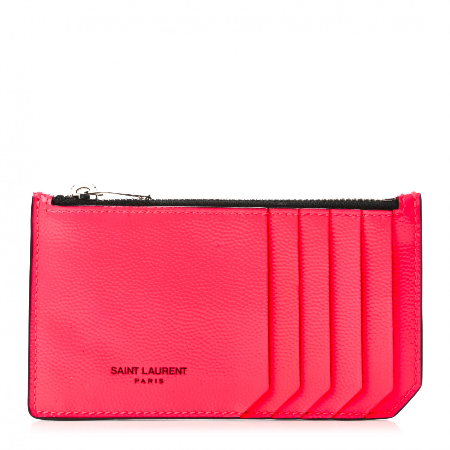 Saint Laurent Patent Grain de Poudre 5 Fragments Zip Pouch Card Holder Neon Pink 1 of 11